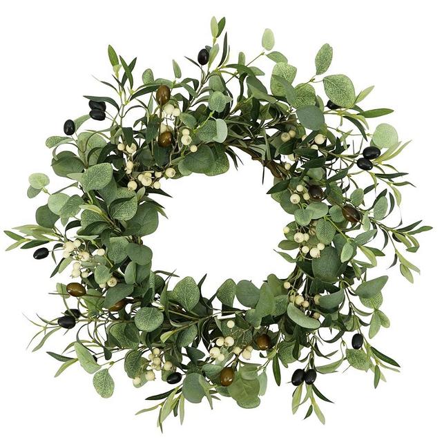 YNYLCHMX 18" Summer Wreaths for Front Door Spring Eucalyptus Wreath Door Wreaths for Spring Summer Olive Leaves Olive Bean Wreath for Outside Wall Window Farmhouse Indoor Outdoor Party Holiday