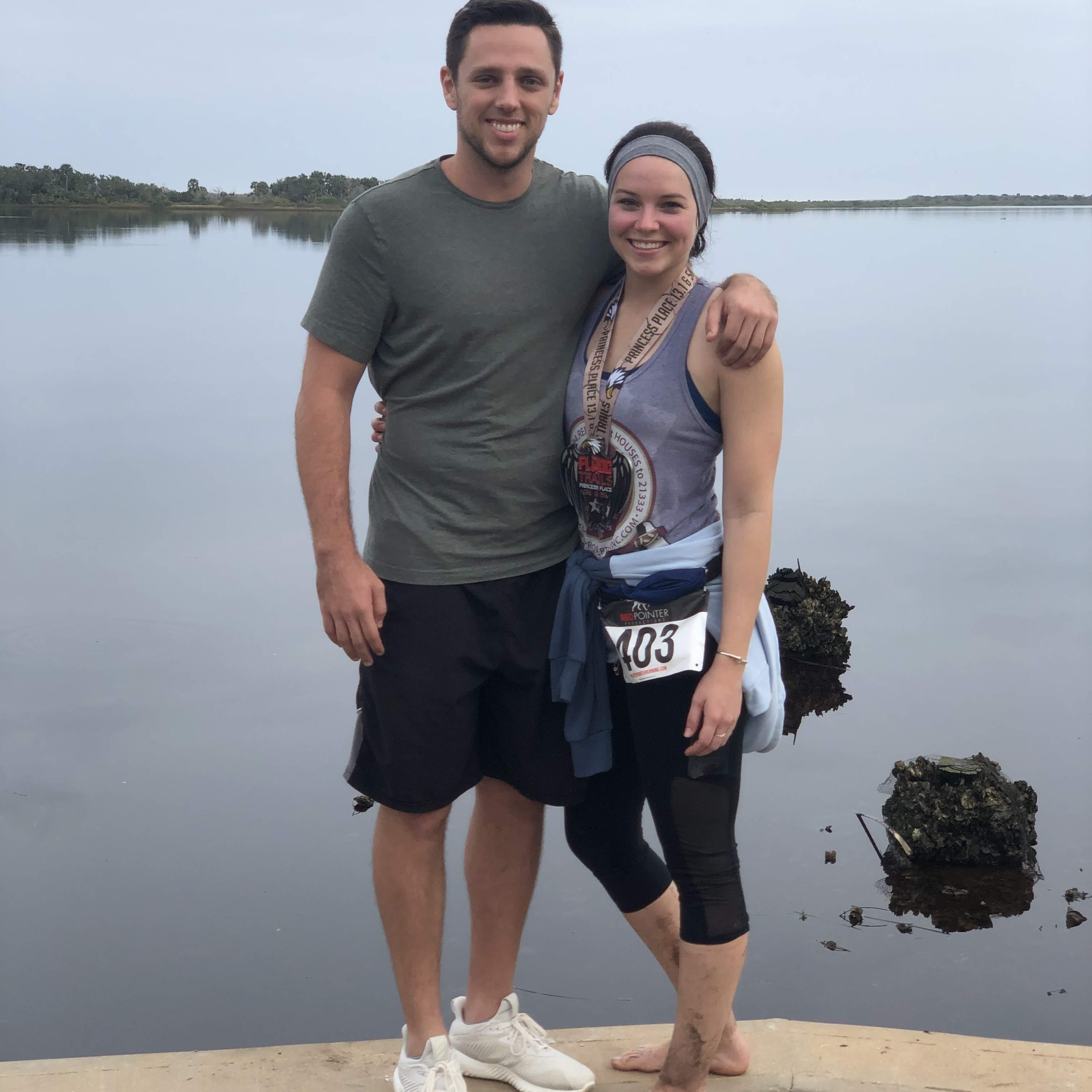 He cheered Lindsay on at her first (and probably last) half-marathon trail run.