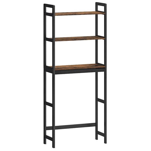 SONGMICS Over The Toilet Storage, 3-Tier Bathroom Organizer Over Toilet with Adjustable Shelves, Multifunctional Bathroom Shelf, Rustic Brown and Black UBTS012B01