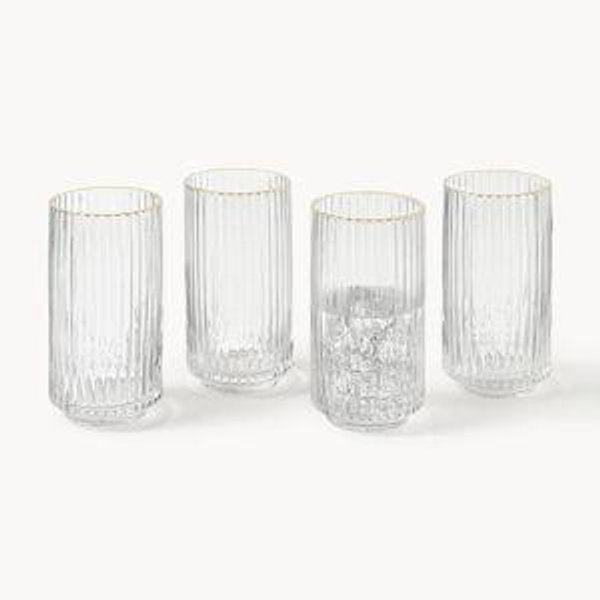 Mouth-Blown Highball Glasses Aleo with Gold Rim, Set of 4