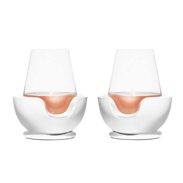 VoChill Stemless Wine Glass Chiller | Keep the Chill In Your Glass | New Wine Accessory | Separable & Refreezable Chill Cradle | Actively Chills Stemless Glassware | Quartz, Pair Stemless