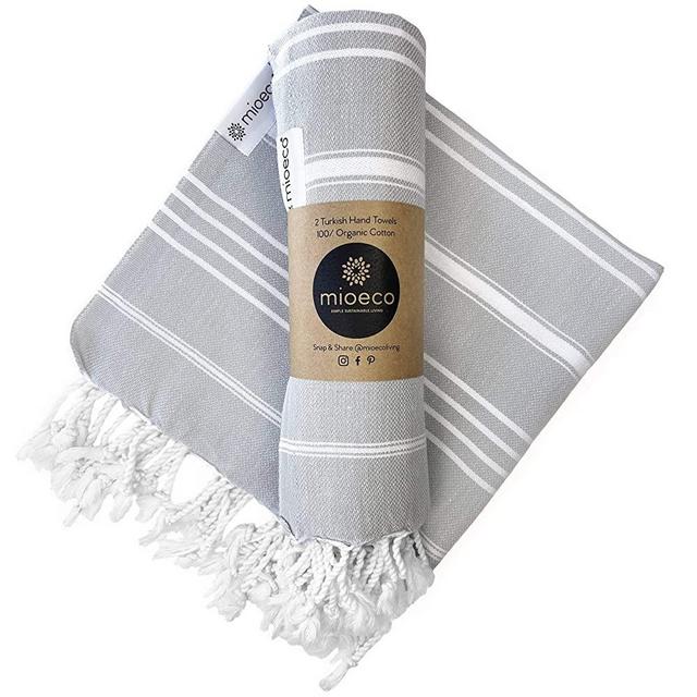 Authentic Cotton Turkish Hand Towel - Classic Luxury Set of 2 - 100% Organic Decorative Hand Towels for Bathroom, Kitchen & Home - Super Absorbent  &  Quick Drying - 38" x 20" - Prewashed