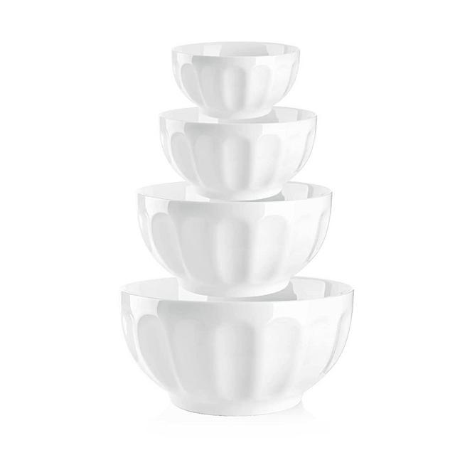 Sweese 129.401 Porcelain Fluted Bowls 10-26-42-64 Ounce Various Size Bowl Set - Set of 4, White