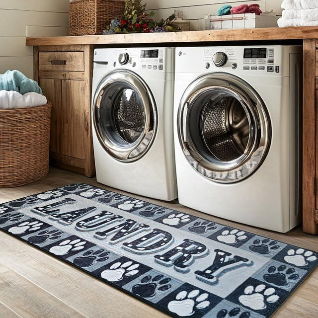 Laundry Room Rug 20"x47" TPR Non-Slip Runner Rug Laundry Rugs Organization Farmhouse laundry room corridor dog paw floor mat,Laundry Room decor for Laundry, Kitchen, Bathroom and Farmhouse Charm