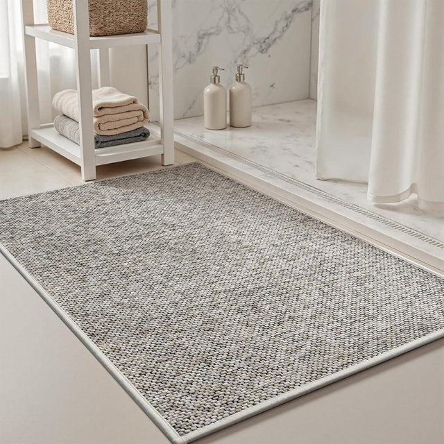 PADOOR-Bath Mat 17"x27"-Super Absorbent Bathroom Mats-Rubber Backed Bath Mats for Bathroom Non Slip, Machine Washable Bathroom Rugs Front of Bathtub,Shower Room,Sink-Beige