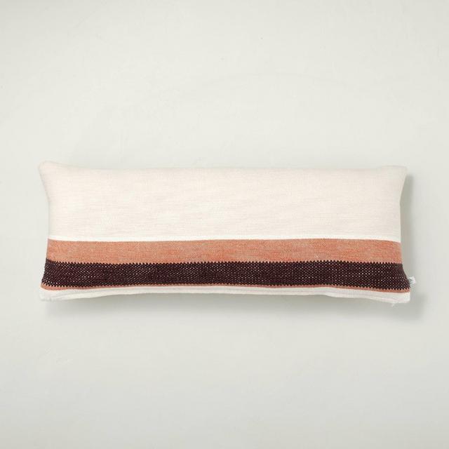 12" x 30" Striped Color Block Lumbar Throw Pillow Brown - Hearth & Hand™ with Magnolia