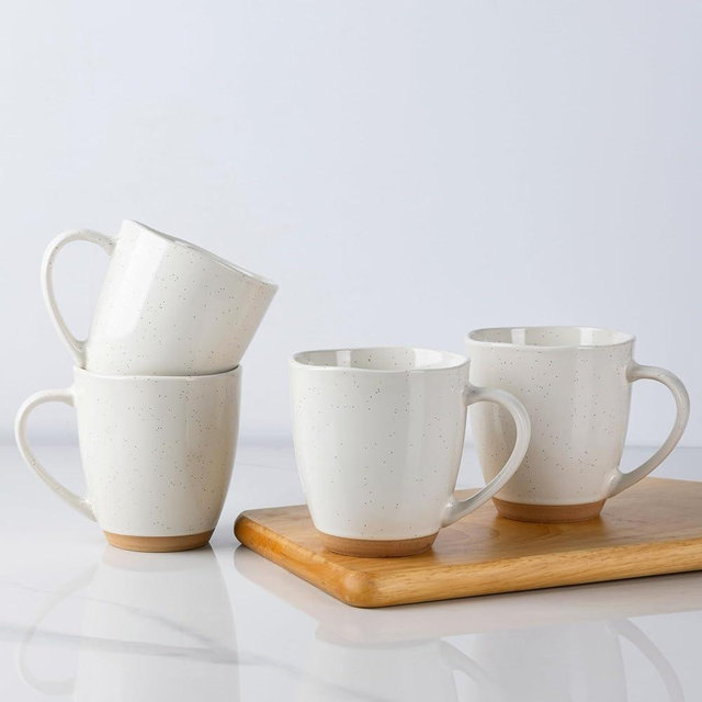 AmorArc 12oz Coffee Mugs, Ceramic Coffee Mugs set of 4 for Man, Woman, Dad, Mom, Modern Coffee Mugs with handle for Latte/Cappuccino/Milk/Cocoa. Dishwasher&Microwave Safe, Light Beige