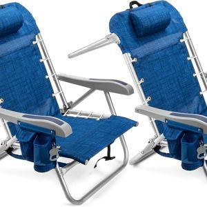 Homevative Cooler+ Folding Backpack Beach Chair with 5 Positions, Towel bar, XL Cooler Pouch, Storage Net, Cup and Phone Holder, Breeze, 2 Pack