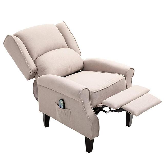 HOMCOM Wingback Heated Vibrating Accent Sofa Vintage Linen Fabric Massage Recliner Chair Push-Back with Remote Controller - Beige