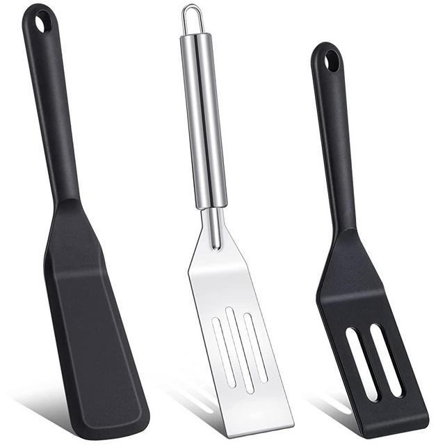 3 Pieces Thin Spatula Narrow Brownie Serving Spatula Mini Silicone Crepe Spatula Kitchen Cooking Nonstick Stainless Steel Mini Slotted Turner Pan Flipper for Brownies Fish Pancake Cookie Egg