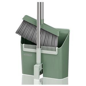JOYMOOP Dark Teal Green Broom and Dustpan Set, Upright Angle with Built-in Comb Teeth, Ideal for Home, Office, Hardwood, Pet Hair