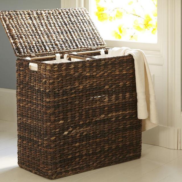 Seagrass Divided Hamper with Liner, Havana