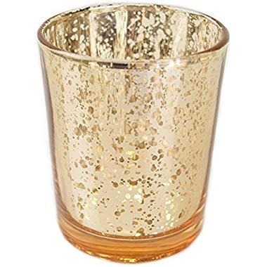 Just Artifacts Mercury Glass Votive Candle Holder 2.75" H (12pcs, Speckled Gold) -Mercury Glass Votive Tealight Candle Holders for Weddings, Parties and Home Decor