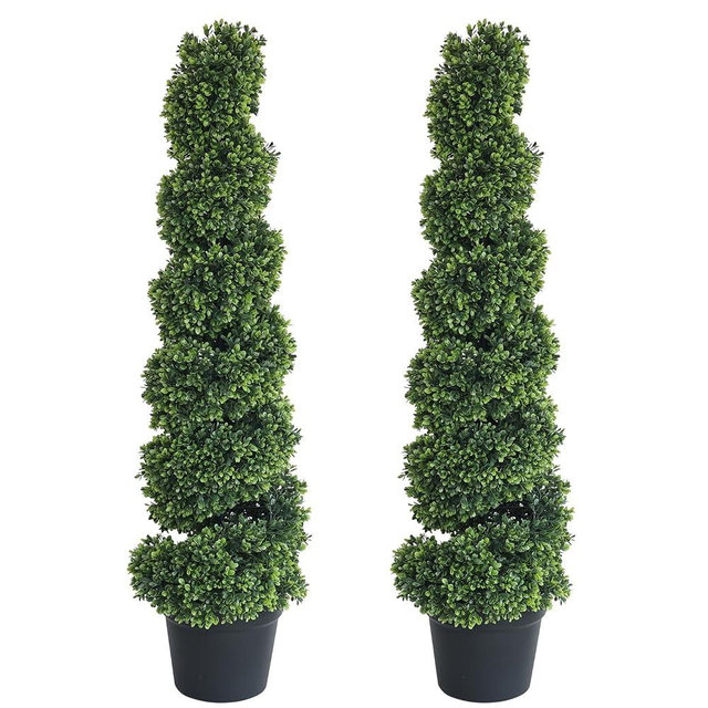 Lifelike 4ft Artificial Boxwood High Density Spiral Topiary Tree Indoor&Outdoor use for Home，Garden，Door Porch Decor 2pack