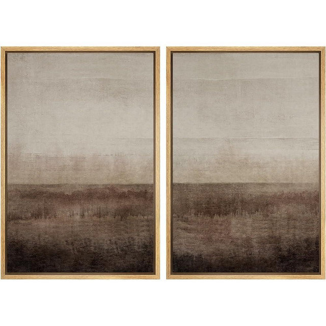 MUDECOR Framed Canvas Print Wall Art Set Earthen Layers Abstract Earth Tone Illustrations Modern Art Decorative Bohemian Calm/Zen for Living Room, Bedroom, Office - 16"x24"x2 NATURAL