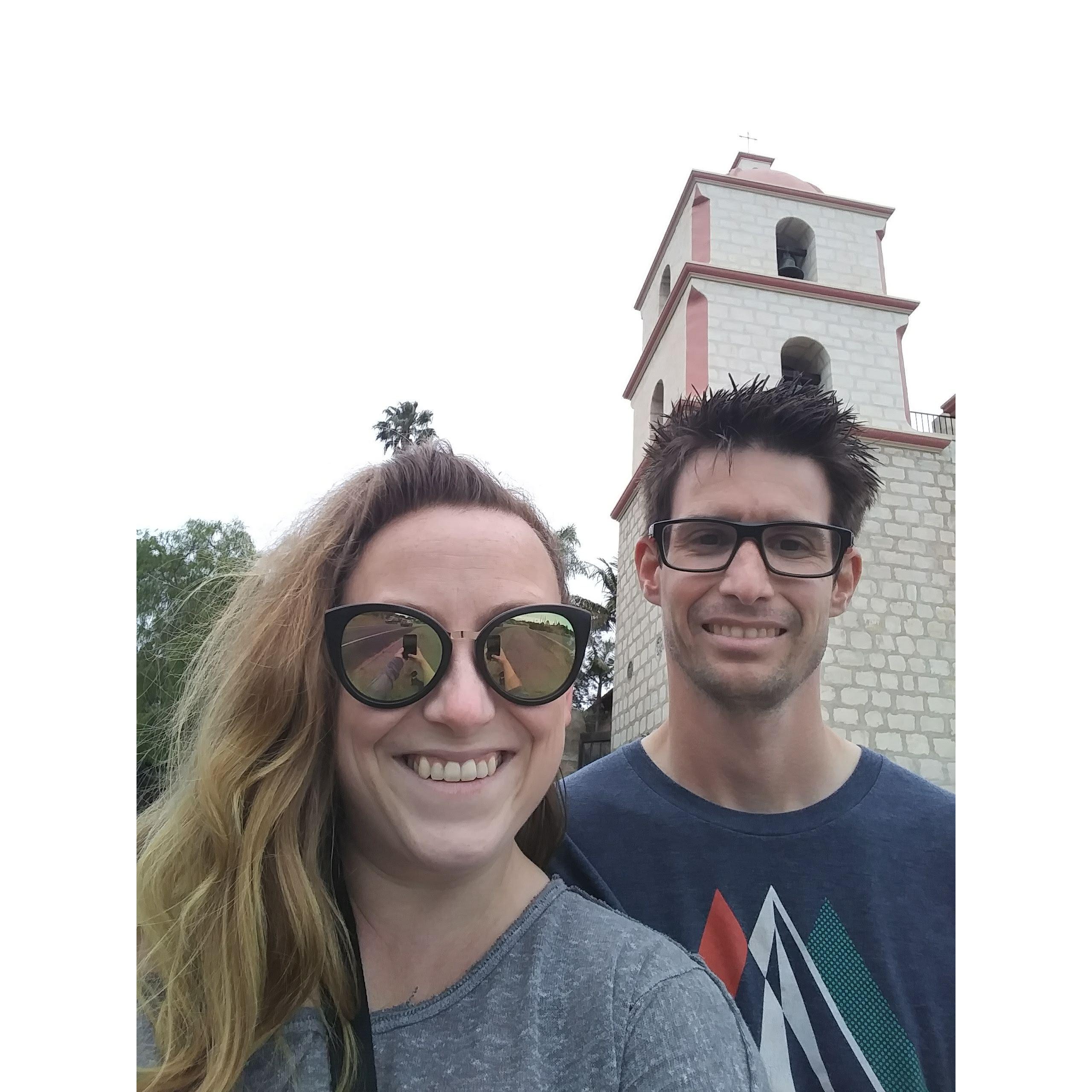 In front of Mission Santa Barbara