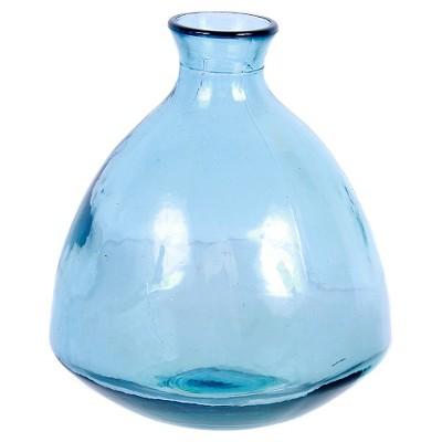 Recycled Glass Blue Small Round Vase 7.5"H