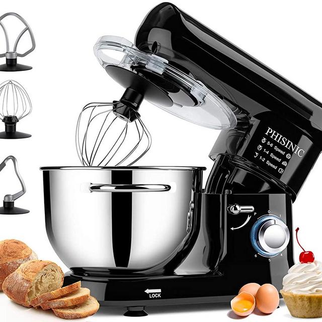 PHISINIC Stand Mixer, 5.8-QT 660W Kitchen Electric Mixer, Tilt-Head Food & Dough Mixer, 6-Speed Household Stand Mixers With Dough Hook, Wire Whip & Beater, Black