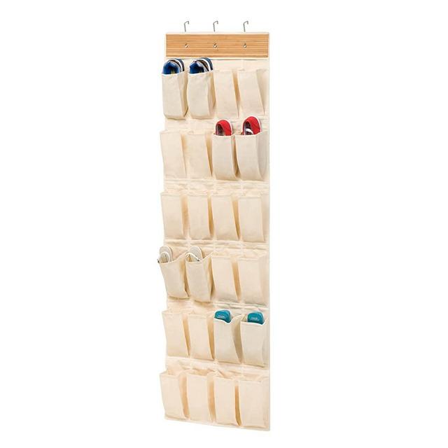 Honey-Can-Do SFT-01002 Over-the-Door Shoe Organizer, Bamboo/Canvas, 24-Pocket