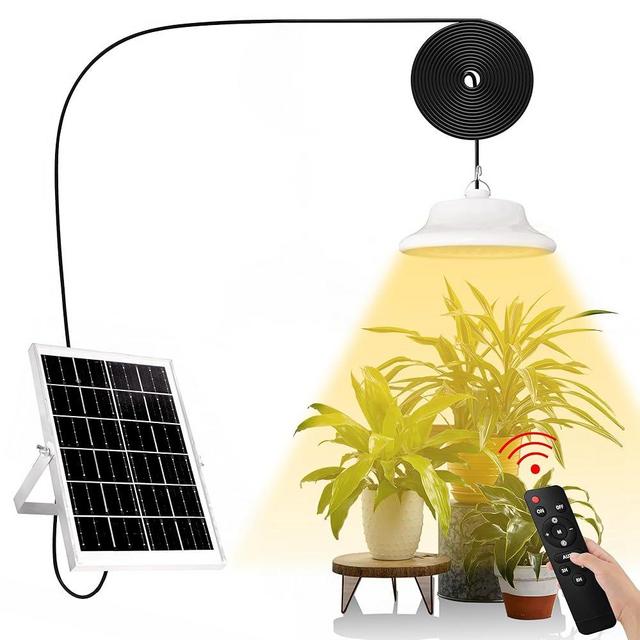 Solar Grow Light, Plant Growing Lamps Waterproof for Outdoor, Greenhouse, Balcony, Garden, Gazebo, Hanging Grow Lights for Indoor Plants, Small Grow Light, Remote Solar Shed Lights