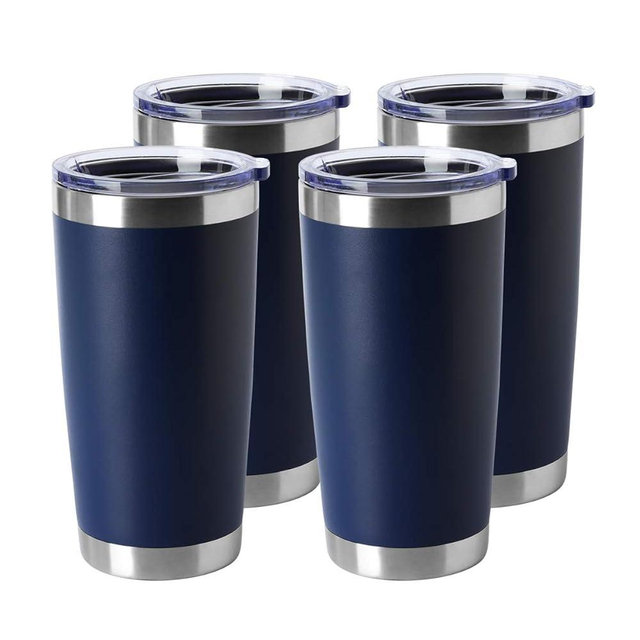 HASLE OUTFITTERS 20oz Stainless Steel Tumblers Bulk, Insulated Travel Cup with Lid, Double Wall Vacuum Coffee Mug for Cold & Hot Drinks 4 Pack, Navy