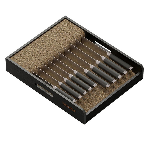 SpaceAid Large Knife Drawer Organizer Bamboo Insert Dock, Kitchen Steak Knives Holder Organizers Block for Drawer in Storage Organization (Large, Black)
