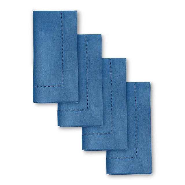 Solino Home Linen Napkins Set of 4 – 100% Pure Linen Indigo Blue Cloth Napkins 20 x 20 Inch – Classic Hemstitch Dinner Napkins for Spring, Easter Decor