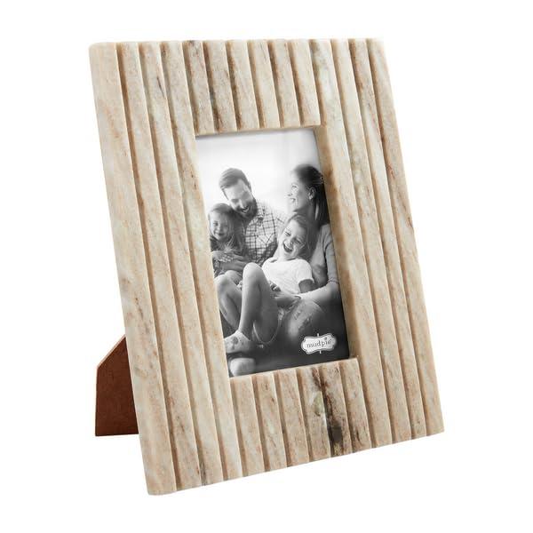 Mud Pie 5X7 Beige Stripe Marble Frame; 10 3/4" x 8 3/4"