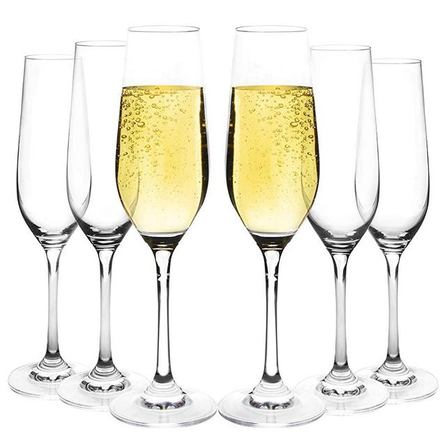 JEKOSEN Champagne Flutes 100% Lead-Free Clear Crystal Stemware Set of 6 Champagne Glass 8oz