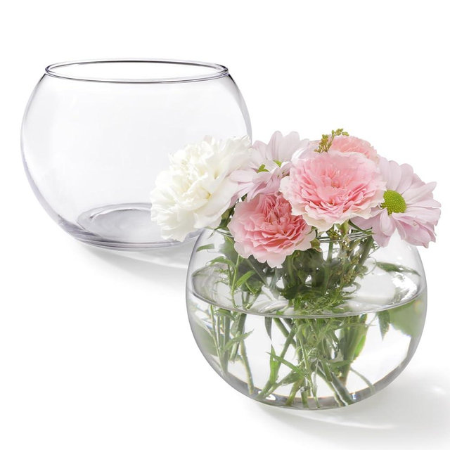 2 Pack Small Round Glass Bowl Vases,5.9” W x 4.5” H,Clear Glass Bubble Bowl Flower Vase Fish Bowl for Table Centerpieces,Wedding Table Display Home Decor (5.9” W x 4.5” H 2Pack)