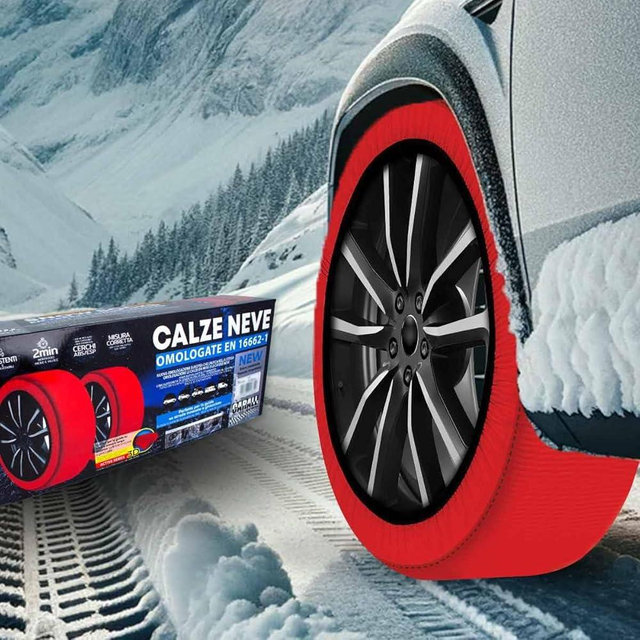 CARALL Snow Socks for Car, Red Color, Size XXL, Textile Snow Chains, Easy Assembly in 2 Minutes, Approved EN 16662-1 (Red, XXL)