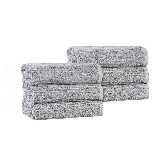 Viscose Cotton Blend Medium Weight Soft Textured Ribbed Hand Towels, Set of 6, Charcoal - Blue Nile Mills