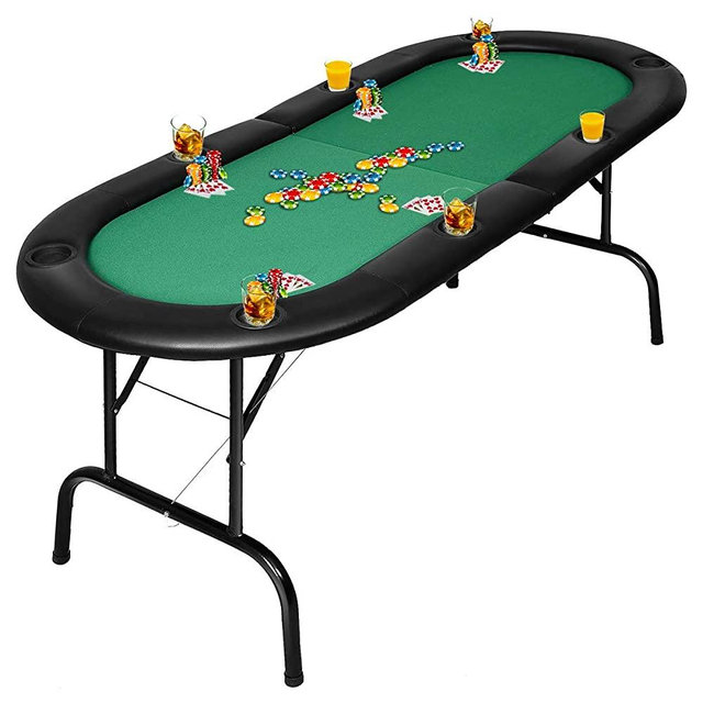 Giantex Folding Play Poker Table w/Cup Holder, for Texas Casino Leisure Game Room, Foldable Blackjack Table (8 Player (Poker Table))