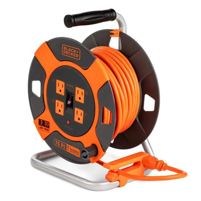 75 ft. 4 Outlets Retractable Extension Cord with 14 AWG SJTW Cable Outdoor Power Cord Reel