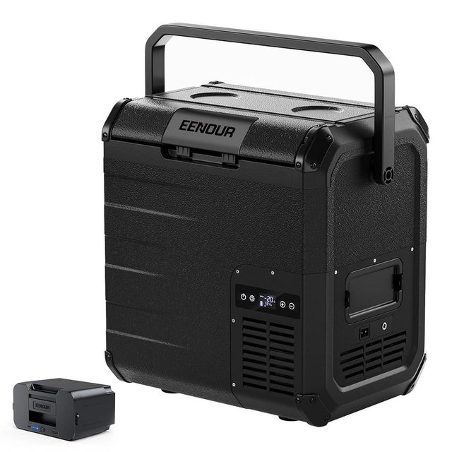 EENOUR D18 19Qt/18L 12V Car Refrigerator with Detachable Battery – Solar/AC/DC Powered Car Freezer, -4℉~50℉, Ultra-Quiet 12/24V Car Fridge for Camping, Road Trips, RV, Truck-Black