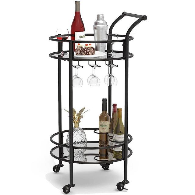 Round Gold Rolling Bar Cart with 2 Mirror Shelves, Wine Rack and Lockable Casters, Suitable for Home Kitchen, Club, Living Room, Thanksgiving, Christmas, New Year, 15"X15"X30.7"