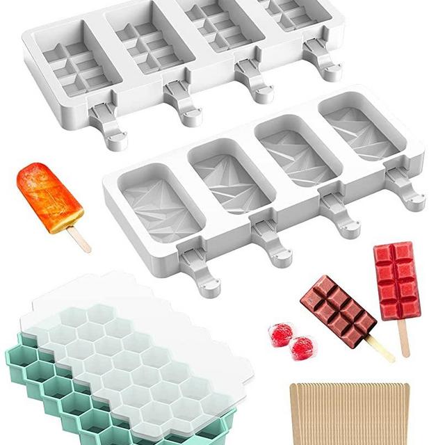 3 Pack Large Popsicle Molds, Silicone Ice Pop Molds 4 Cavities Cakesicle Mold, Homemade Cake Pop Mold with 100 Wooden Sticks, Ice Cube Trays/Ice Cream Molds for Kids Adults DIY Ice Popsicle