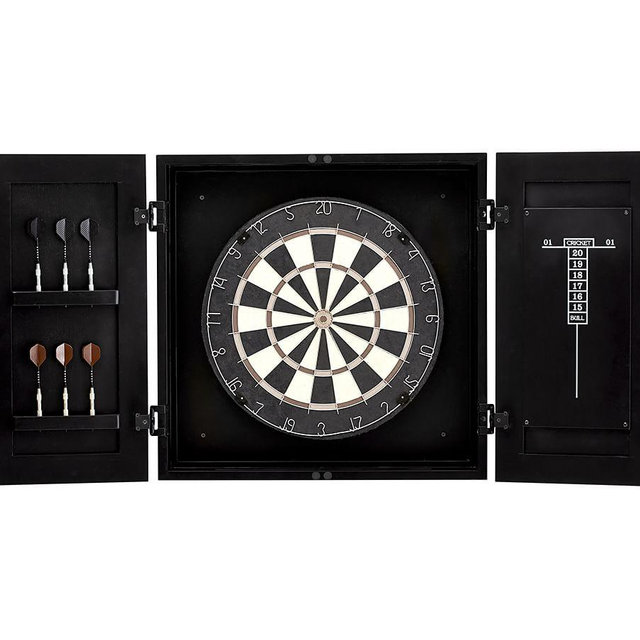Dartboard Wood Cabinet Game Set, Black Berry finish