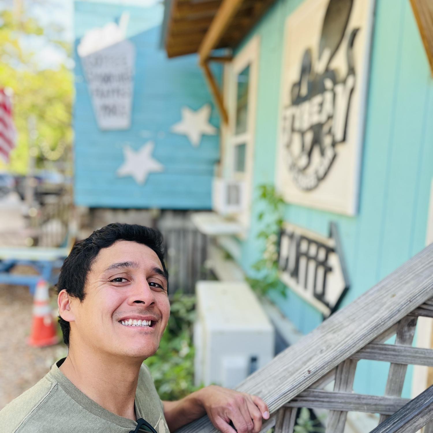 Ian snagging his coveted breakfast burrito before venturing into Savannah!