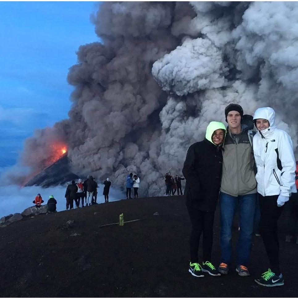 Hiking Volcán de Acatenango. The neighboring volcano (Volcán de Fuego) was in full eruption when we were at the top!