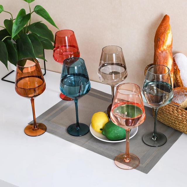 AIRXINLAY Colored Wine Glasses Set of 6-18oz, Colorful Wine Glasses by hand Blown Crystal,with Tall Long Stems for Party Home Bar Christmas Wedding gift set for wine lovers