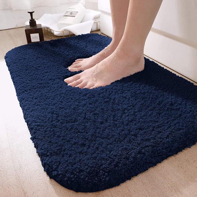 DEXI Bathroom Rug Mat, 24x16, Extra Soft and Absorbent Bath Rugs, Machine Wash Dry, Non-Slip Carpet Mat for Tub, Shower, and Bath Room, Navy