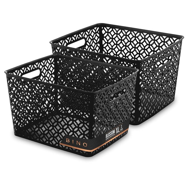 BINO l Plastic Storage Baskets, XLarge - Black | THE BLOSSOM COLLECTION l Multi-Use Organizer Bin l Built-in Handles l Plastic Woven Basket for Organizing l Pantry & Home Organizing Basket