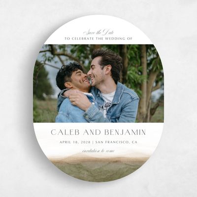 Brown Oval Wedding Save the Date - Dew Photo