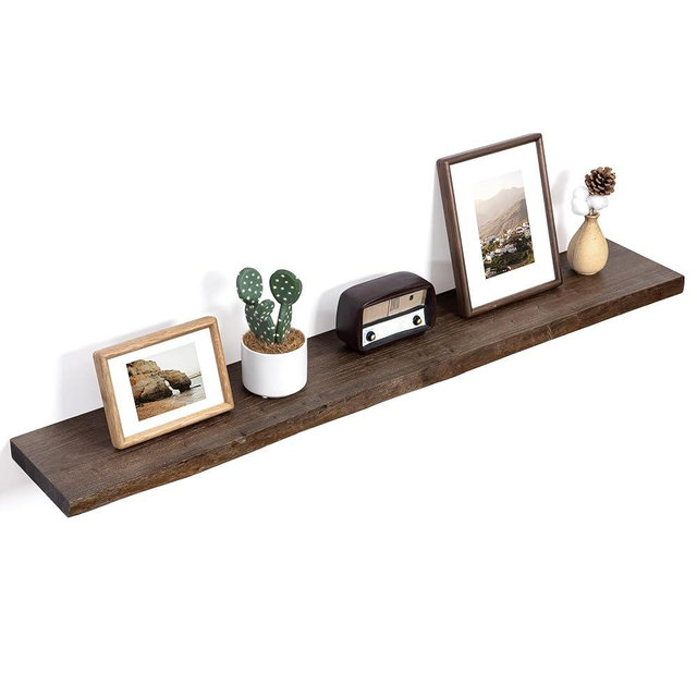 FLYJOE Floating Shelves for Wall Decor, Rustic Solid Elm Wood Floating Shelves Wall Mounted, Wall Shelves with Invisible Bracket for Living Room Bathroom Bedroom Kitchen, 48 Inch, Walnut