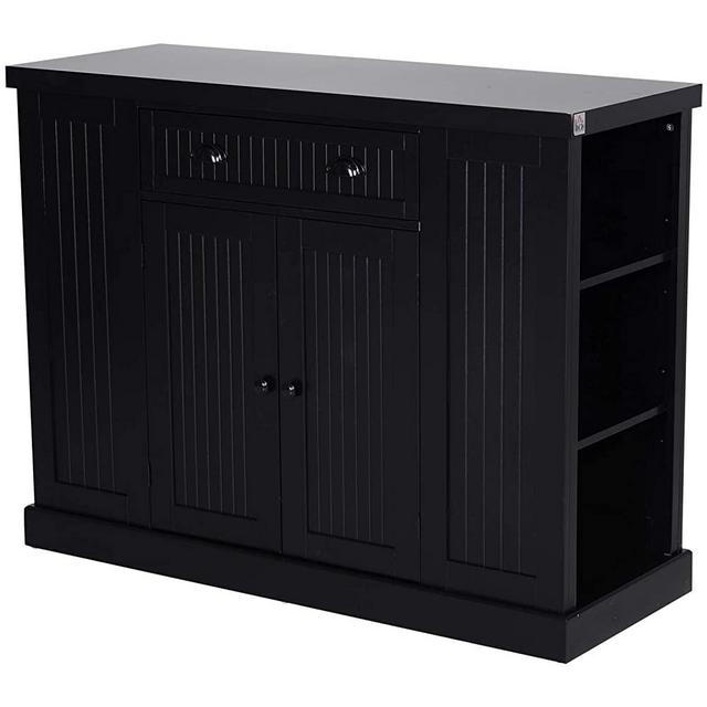 HOMCOM Fluted-Style Wooden Kitchen Island Storage Cabinet with Drawer, Open Shelving, and Interior Shelving, Black