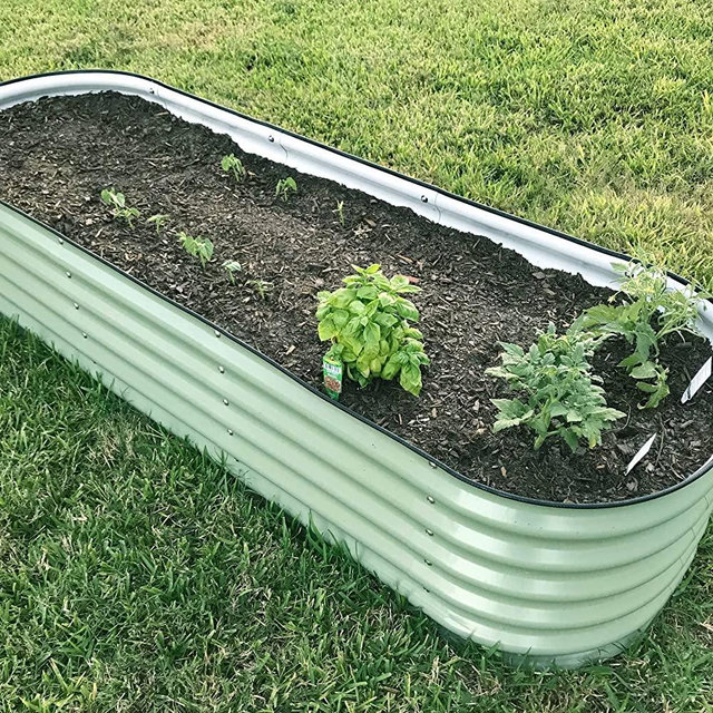 Vego Garden Raised Garden Bed Kits, 17" Tall 6 in 1 Modular Metal Raised Planter Bed for Vegetables Flowers Patio Ground Planter Box-Olive Green