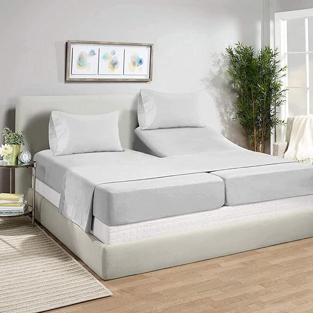 Split King Sheets for Adjustable Beds - 1000 Thread Count 5 Piece Sheets Set, 100% Egyptian Cotton, Sateen Weave, Cool Breathable & Soft, 2 Fitted Fits Upto 17" Deep Pockets - White