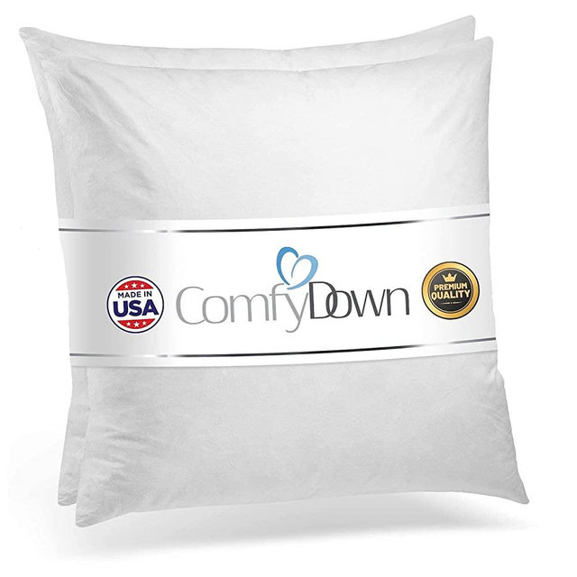18X18 Decorative Throw Pillow Insert, Down and Feathers Fill, 100% Cotton Cover 233 Thread Count, Square Pillow Insert - Made in USA (Set of 2)