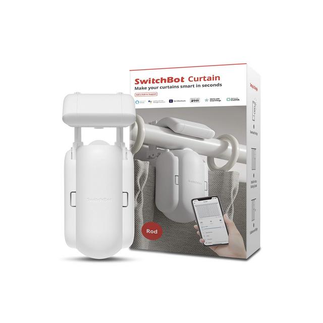 SwitchBot Curtain Smart Electric Motor - Wireless App or Automate Timer Control, Add SwitchBot Hub Mini to Make it Compatible with Alexa, Google Home, HomePod, IFTTT (Rod, White)